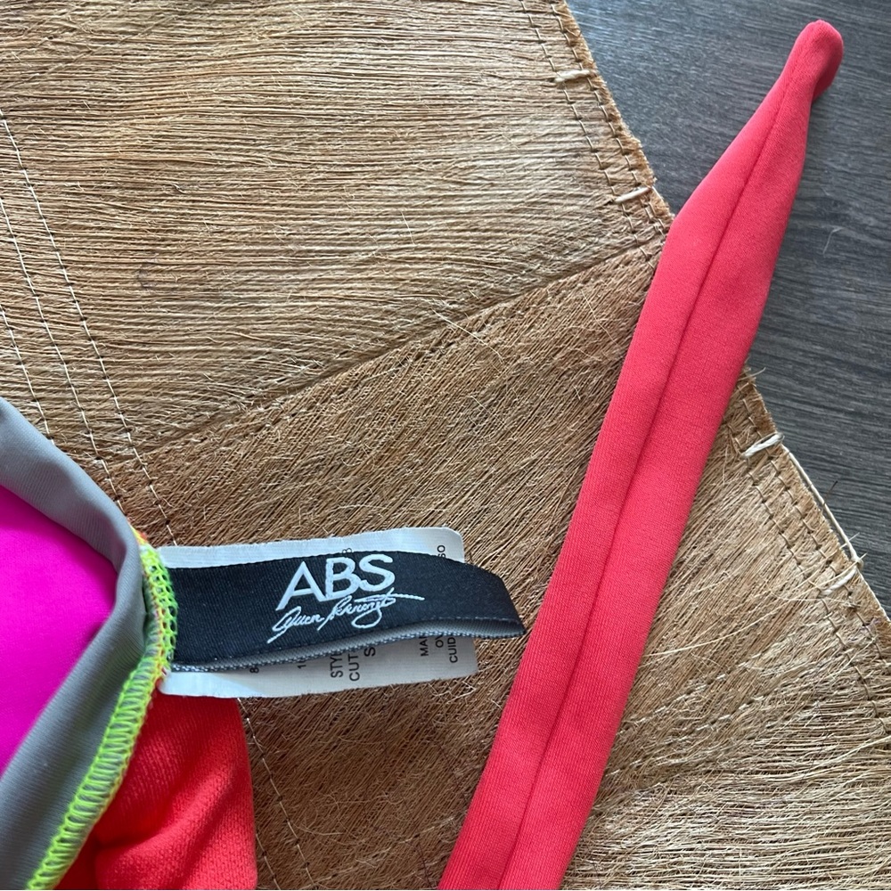 ABS Allen Schwartz Tri-Color Bikini Top Halter Pink Sz 8 - Picture 3 of 7